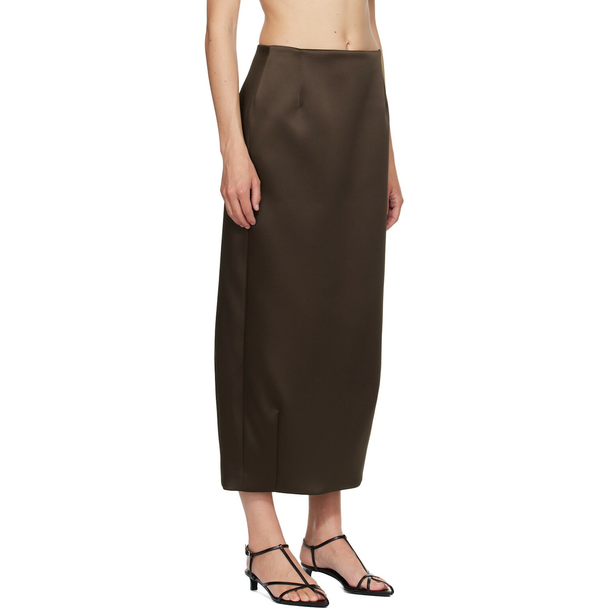 Róhe Brown Balloon Column Midi Skirt