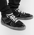 RtA - 1001 Patent Full-Grain Leather, Suede and Mesh High-Top Sneakers - Black