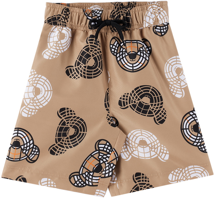 Kids Beige Palm Swim Shorts