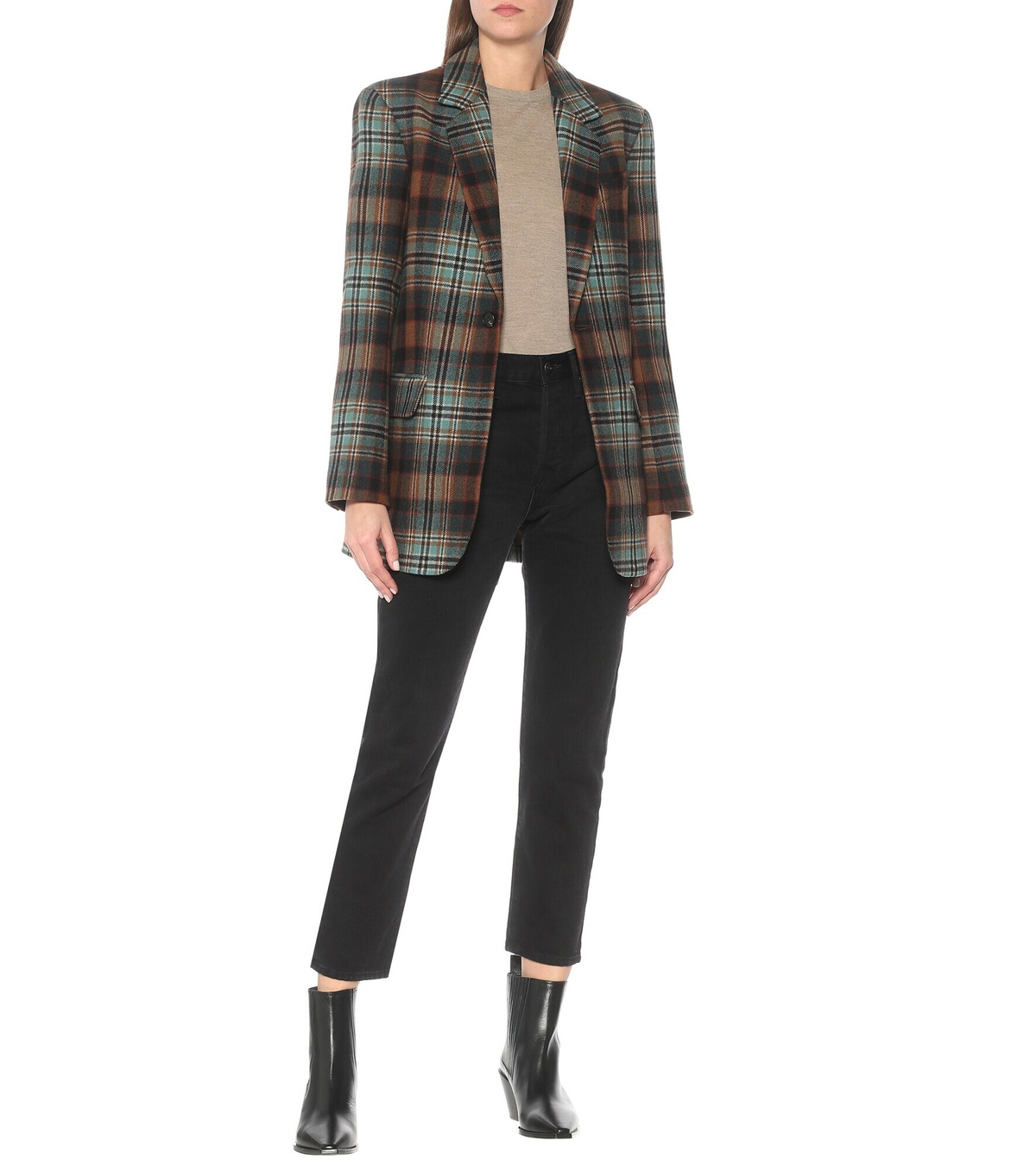 CO - Checked wool-flannel belted blazer