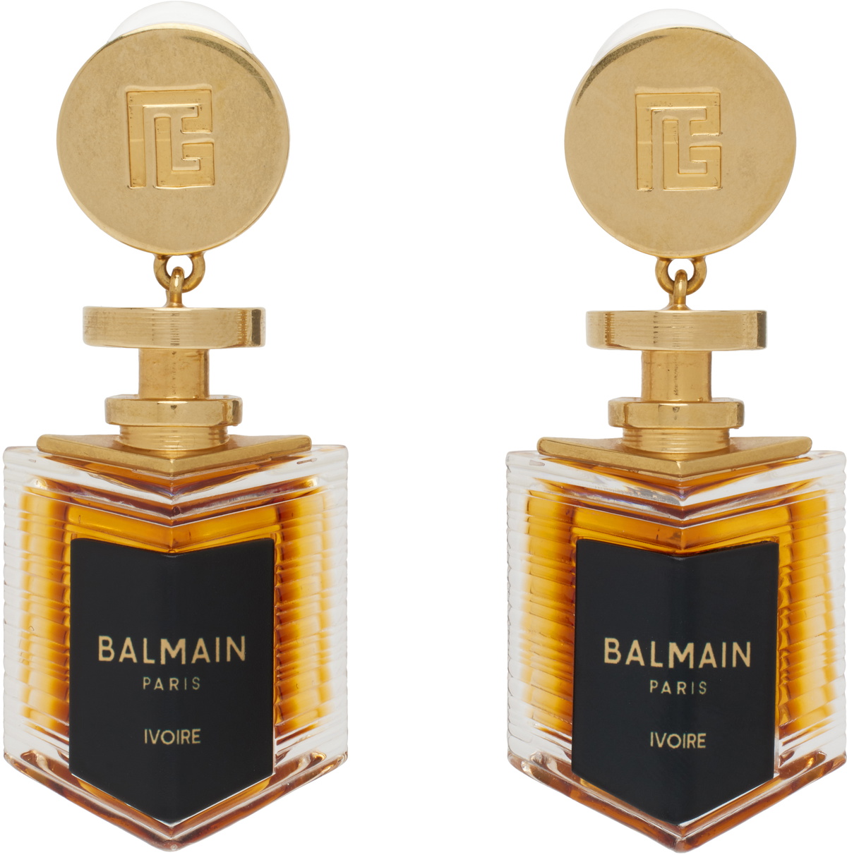 Balmain Gold Brass Perfume Clip-on Earrings