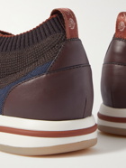 LORO PIANA - 360 Flexy Walk Leather-Trimmed Knitted Wish Silk Sneakers - Brown