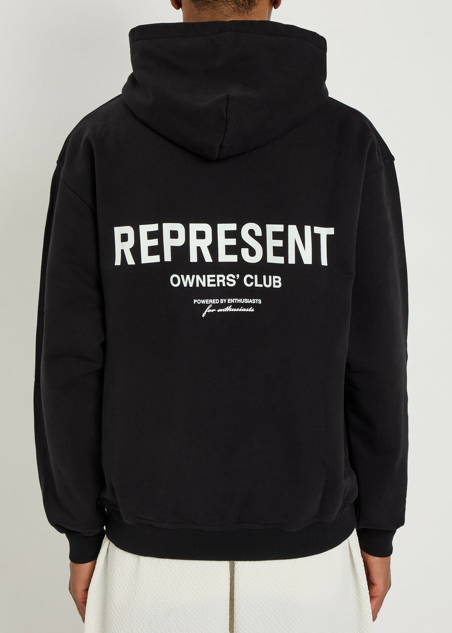 Represent Owners' Club Logo Hooded Cotton Sweatshirt Black
