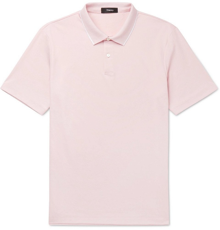 Photo: Theory - Contrast-Tipped Pima Cotton-Blend Piqué Polo Shirt - Pink