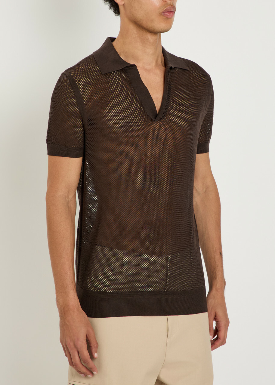 Tom Ford Crochet-knit Sheer Cotton and Silk-blend Polo Shirt Brown