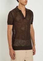 Tom Ford Crochet-knit Sheer Cotton and Silk-blend Polo Shirt Brown