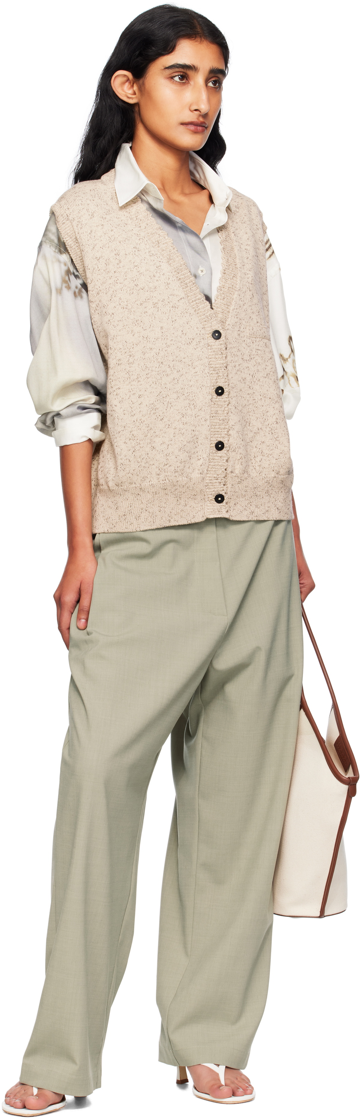 Cordera Beige Flecked Cotton Waistcoat Cardigan