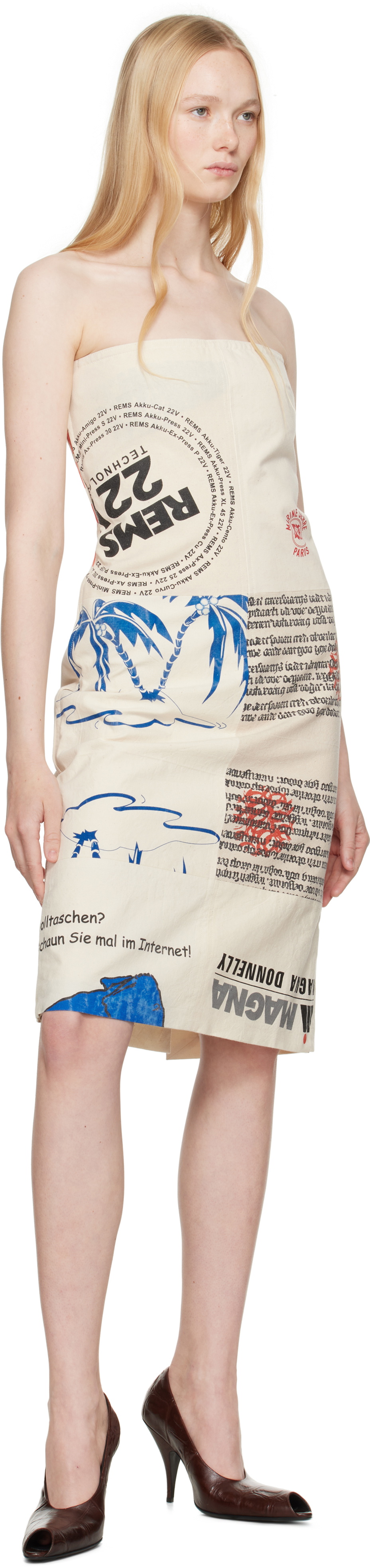 Marine Serre Beige Regenerated Tote Bags Bustier Midi Dress