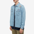 Corridor Men's Western Mountain Embroidered Shirt in Indigo Denim