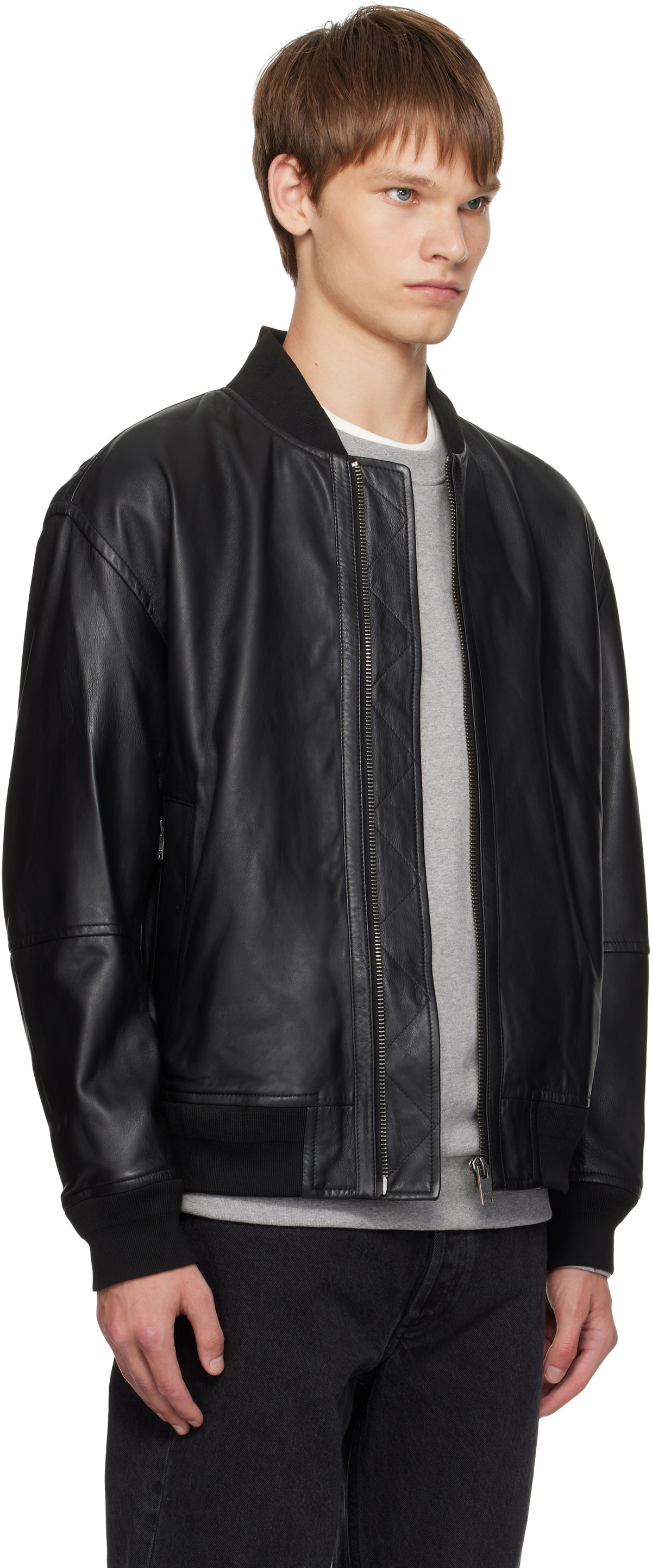 BOSS Black Regular-Fit Textured Leather Jacket