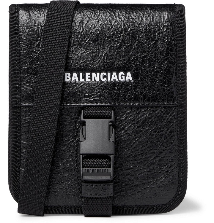 Photo: Balenciaga - Logo-Print Crinkled-Leather Messenger Bag - Black