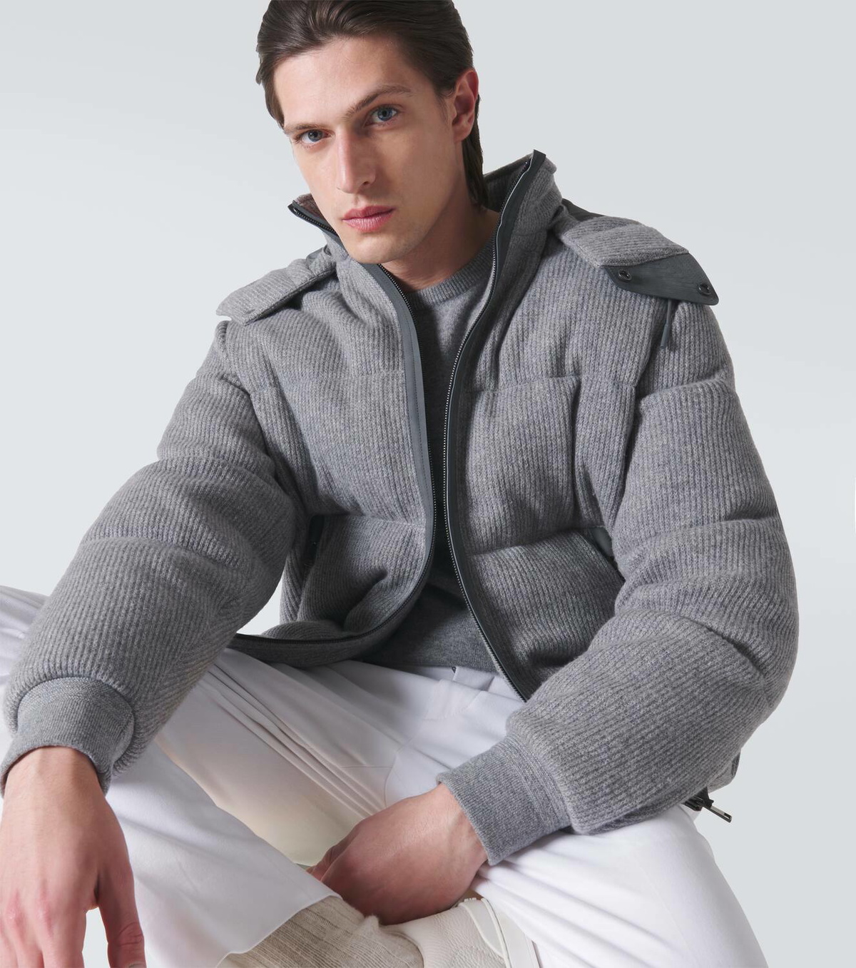 ★HACIE★ CASHMERE DETAIL  DOWN JACKET [3COLORS] JACKET IN CASHMERE, SILK AND MONOGRAM in Grey for Women | Herno®
