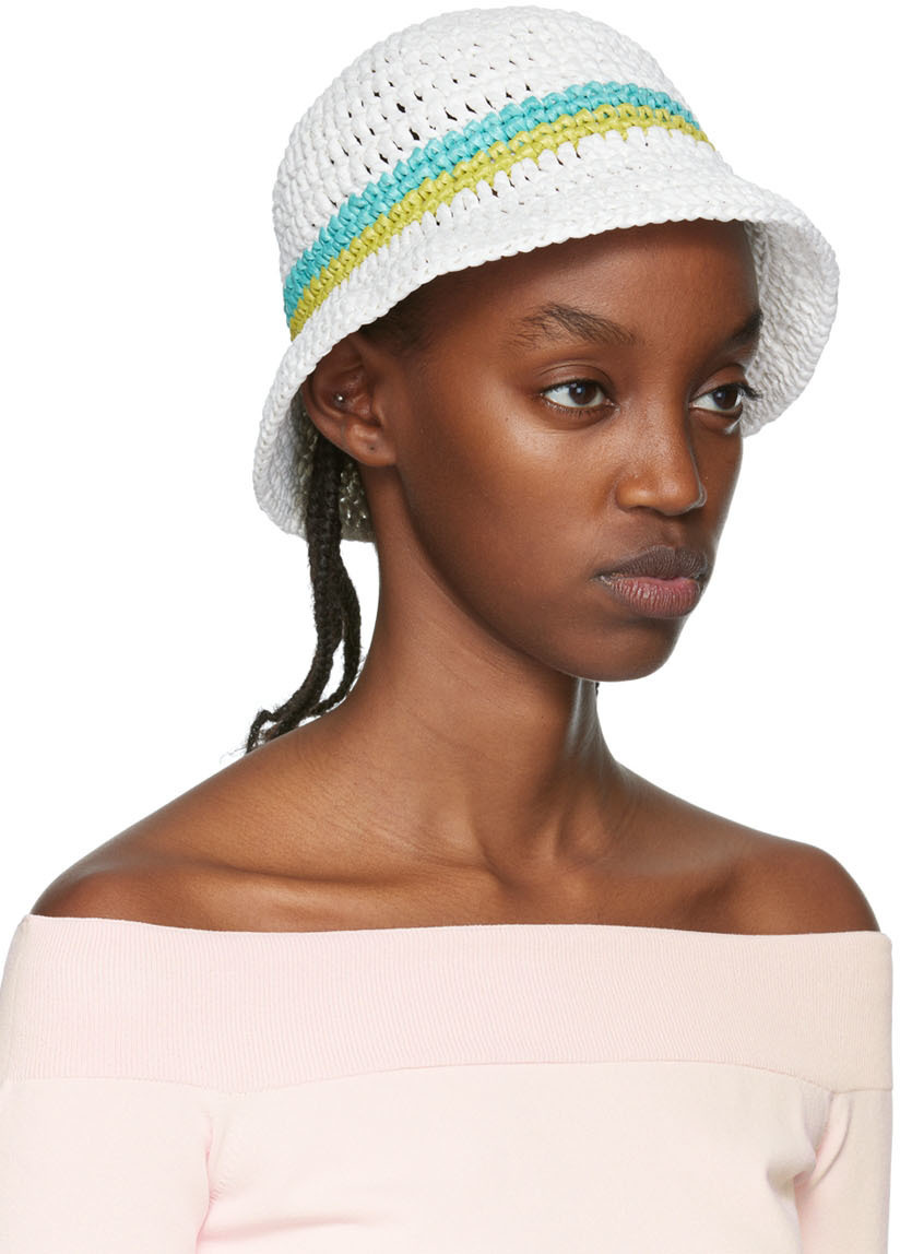 Emilio Pucci White Striped Crochet Hat Emilio Pucci