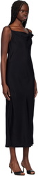 RECTO Black Drapery Neckline Slip Midi Dress