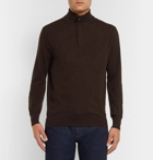 Ermenegildo Zegna - Slim-Fit Nubuck-Trimmed Cashmere Half-Zip Sweater - Dark brown