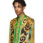 Versace Green and Blue Silk Barocco Homme Shirt