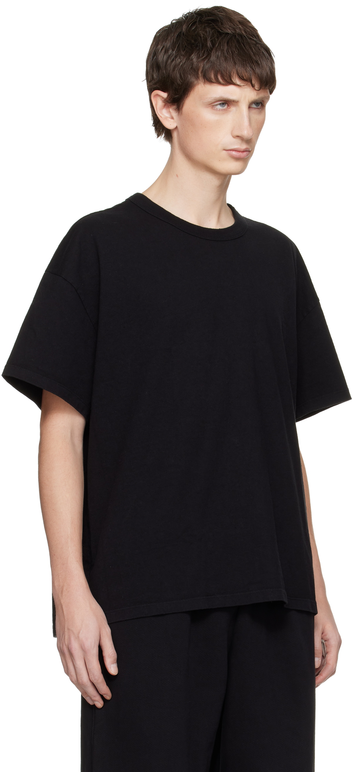 Les Tien Black Lightweight Binded Neck Oversized T-shirt