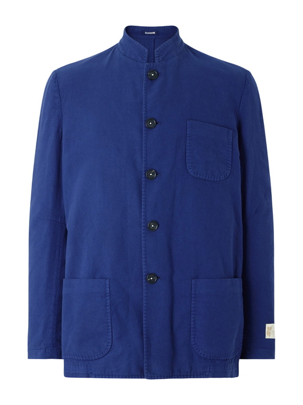 Photo: Massimo Alba - Bali Unstructured Nehru-Collar Cotton-Gauze Jacket - Blue