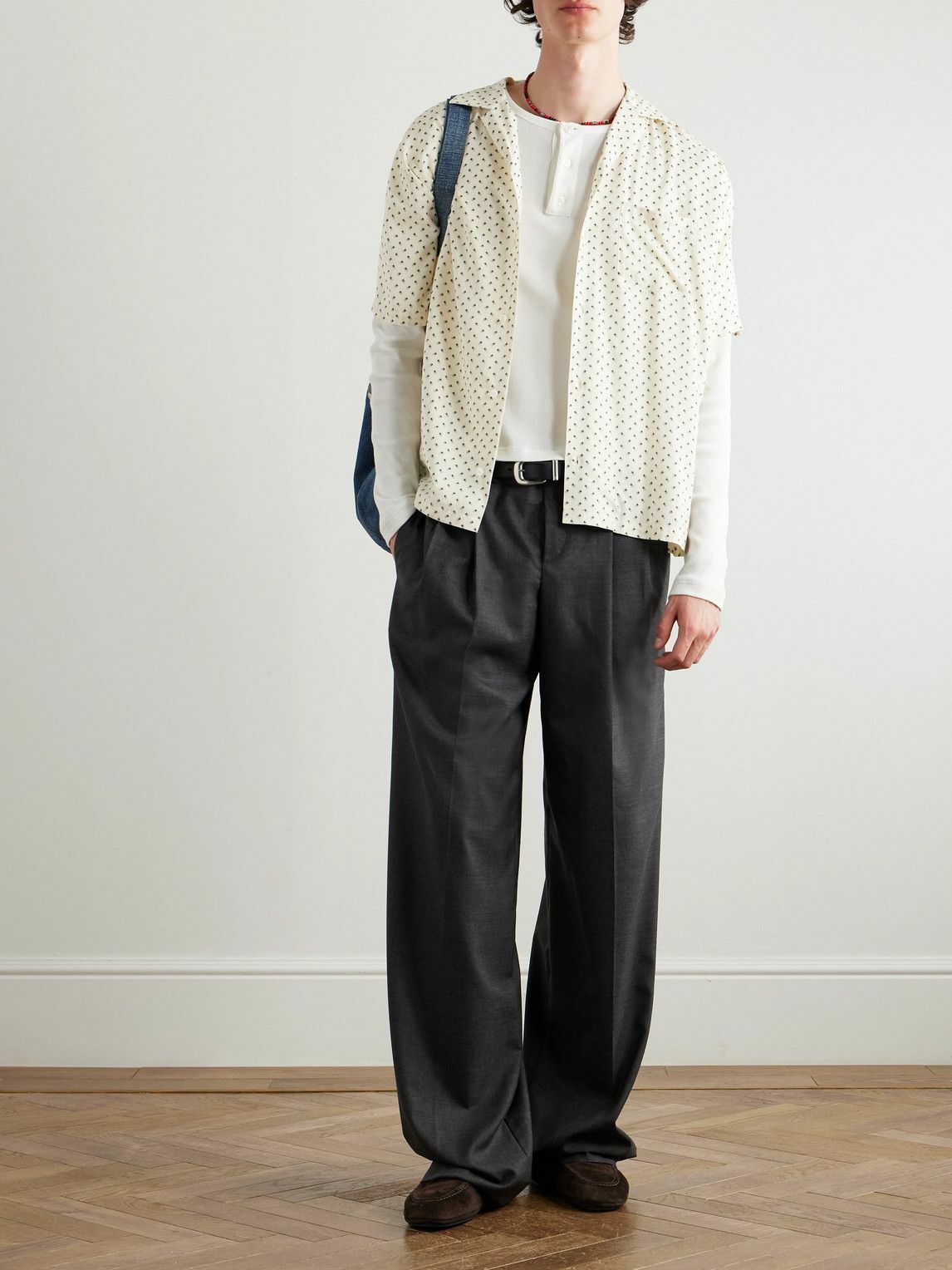 CELINE - Logo-Embroidered Ribbed Cotton-Jersey Henley T-Shirt - Neutrals