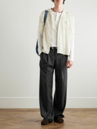 CELINE - Logo-Embroidered Ribbed Cotton-Jersey Henley T-Shirt - Neutrals
