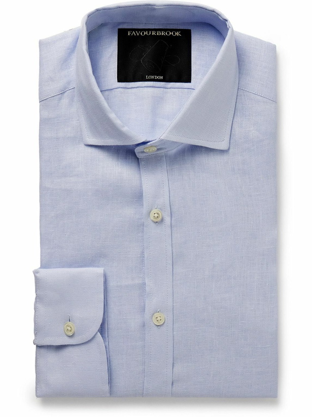 Photo: Favourbrook - Bridford Cutaway-Collar Linen Shirt - Blue