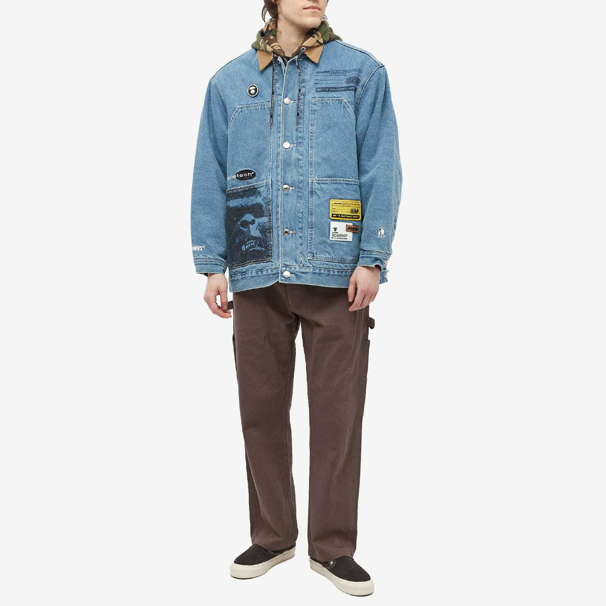 Men's AAPE Hooded Insert Worker Jacket in Blue AAPE by A Bathing Ape