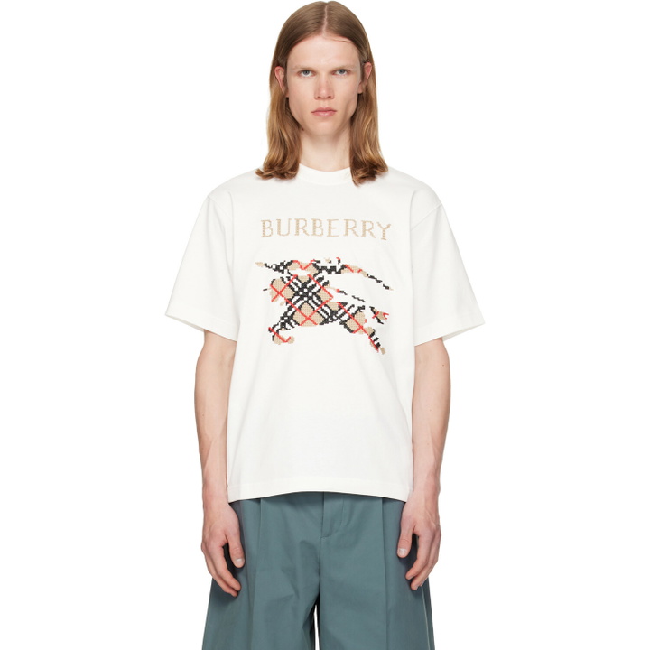 Photo: Burberry White Cross Stitch Knight Cotton T-shirt