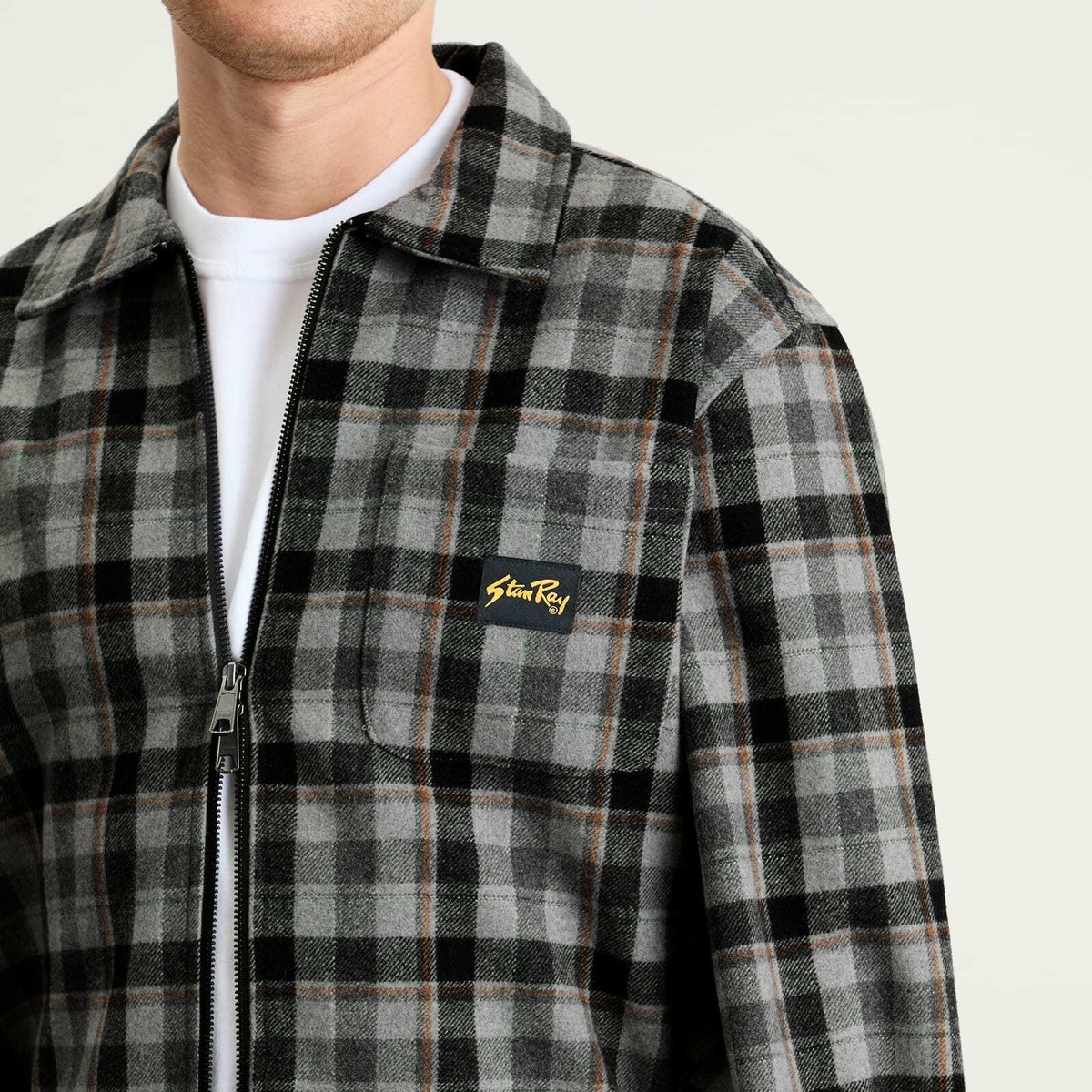 Stan Ray Men's Zip Shirt in Charcoal Plaid