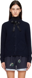 AO YES Navy Ribbon Tie Cardigan