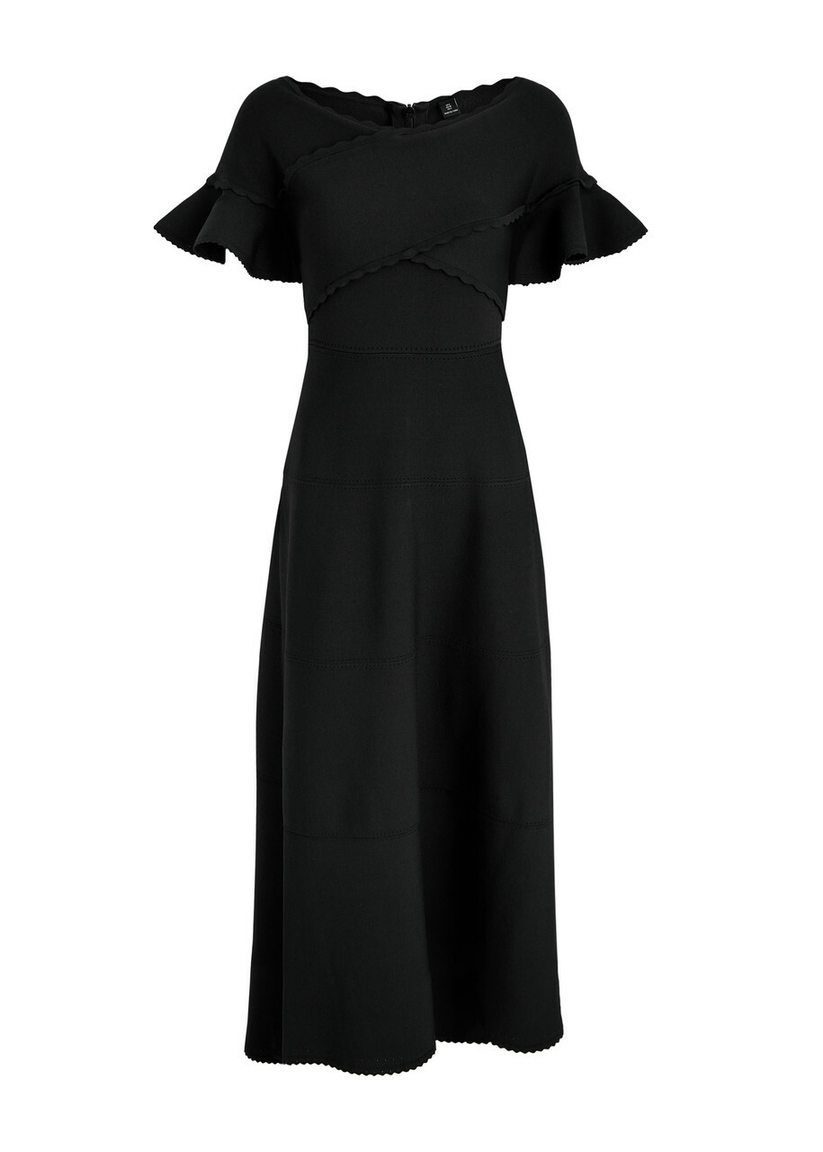 Needle & Thread Wrap Front Knitted Midi Dress Black Needle & Thread