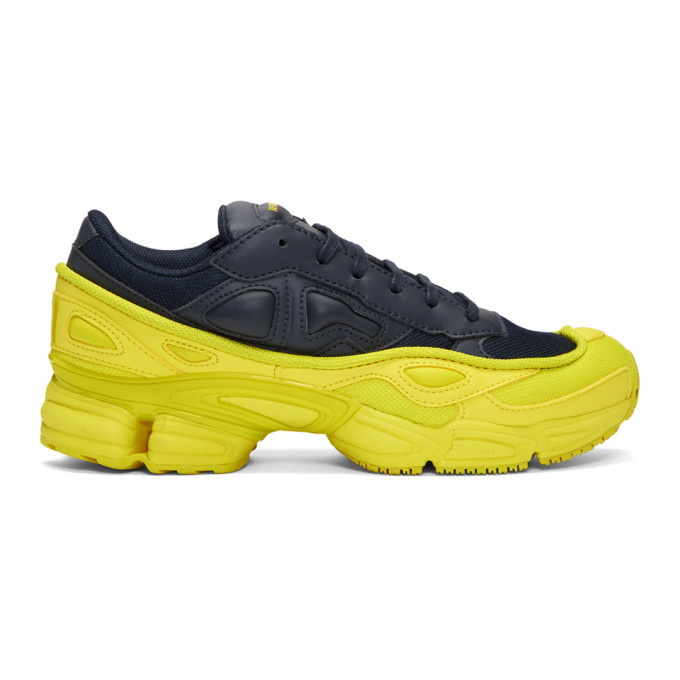 Photo: Raf Simons Navy and Yellow adidas Originals Edition Ozweego Sneakers
