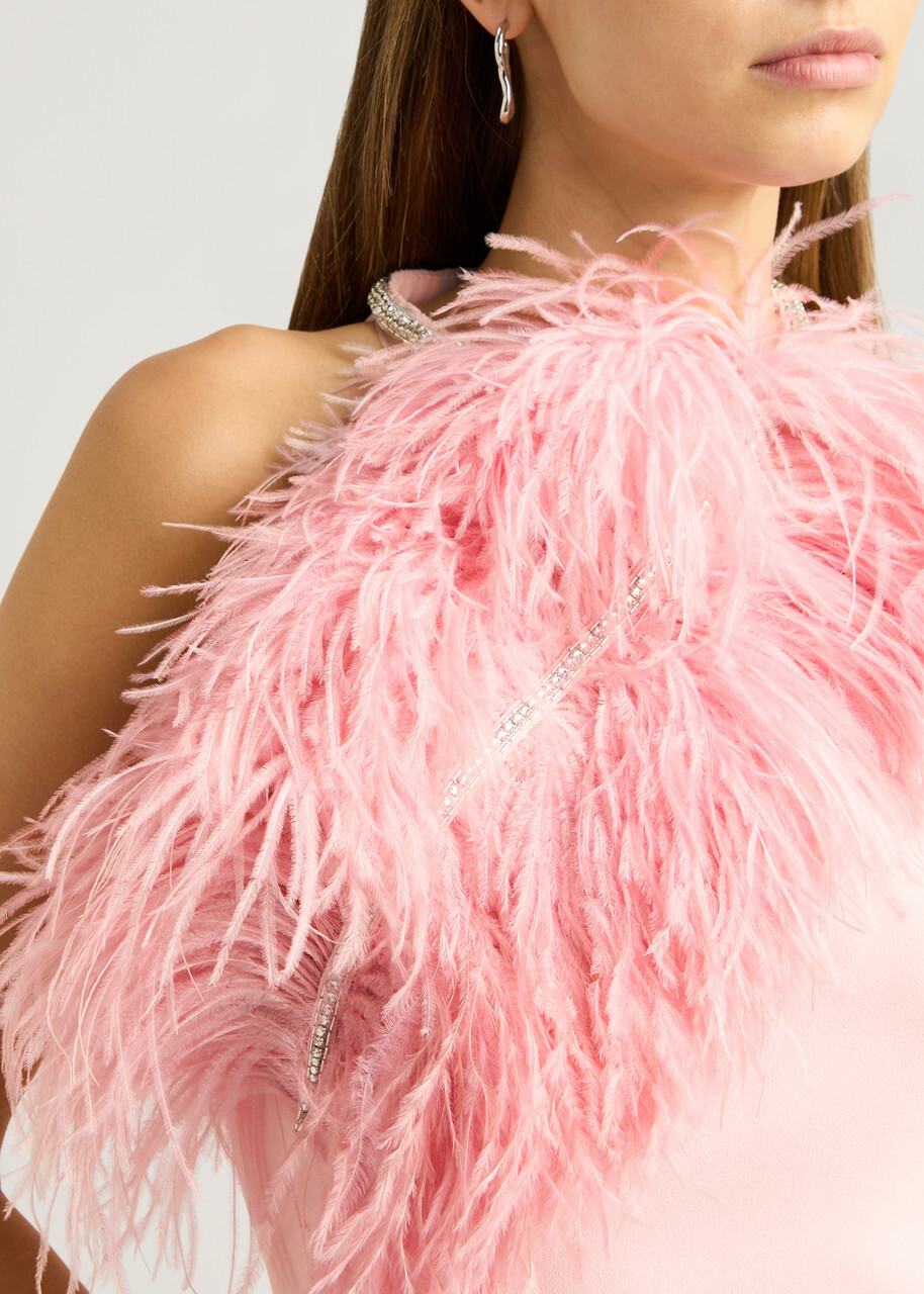 chinese dress ladies Luxury Mini Arabic Pink Flower Girl Dress Ostrich Feathers Bow J117 Pink / Child-8 main image 1