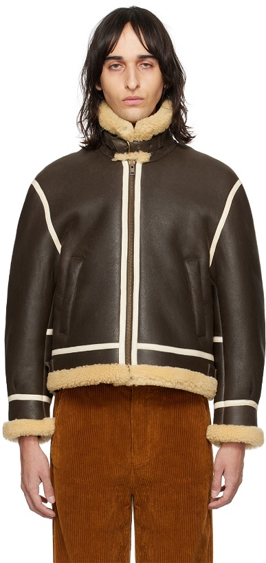 Photo: Bode Brown Aviator Leather Jacket