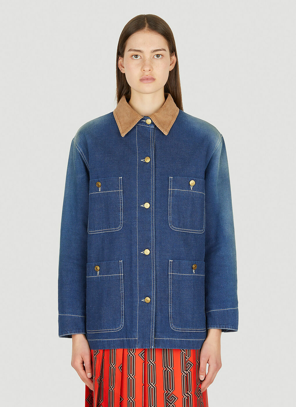 Longline Denim Jacket in Blue Gucci