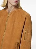 Versace Brown Logo-Debossed Suede Jacket
