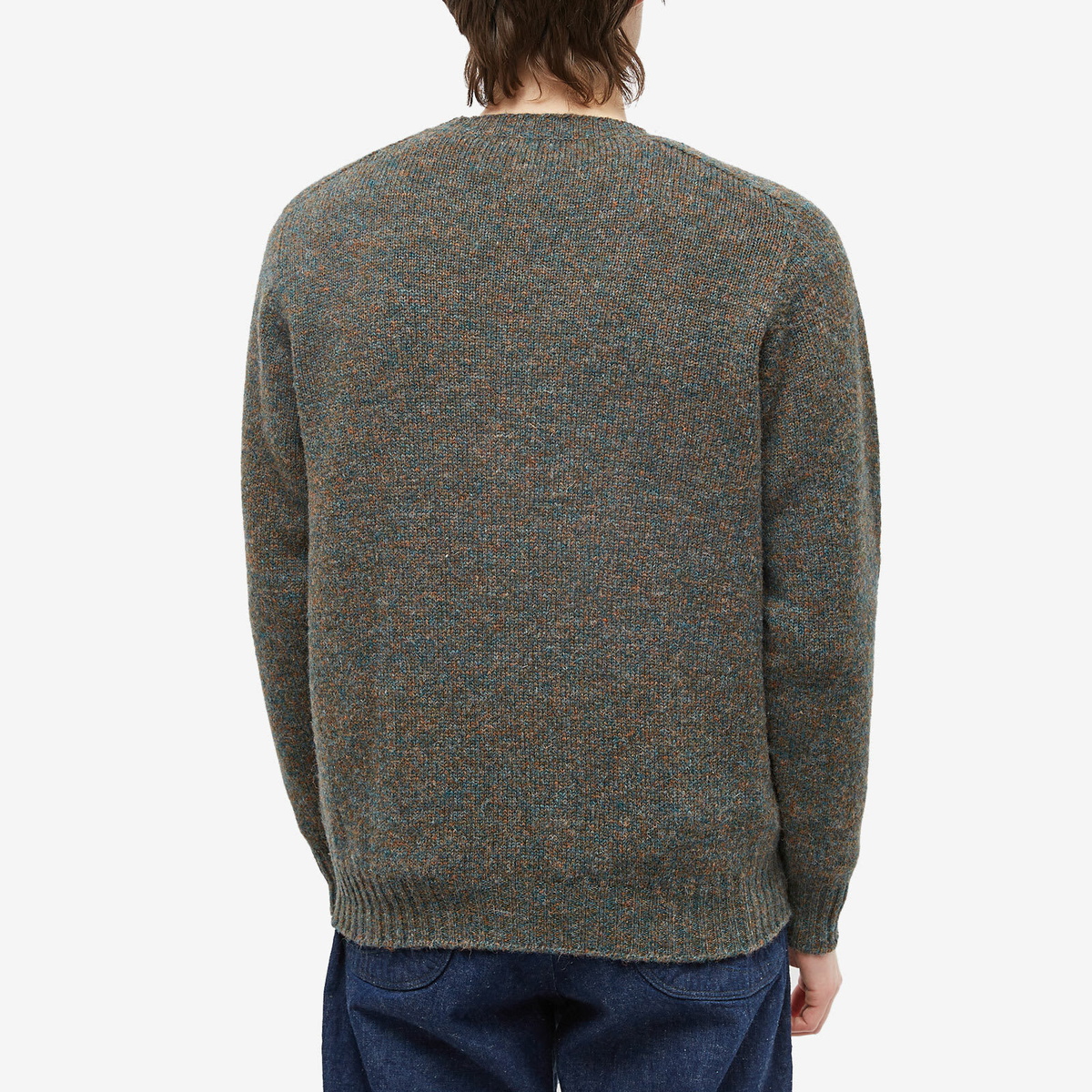 Jamieson's of Shetland Men's Crew Knit in Wood Green Jamieson's of Shetland