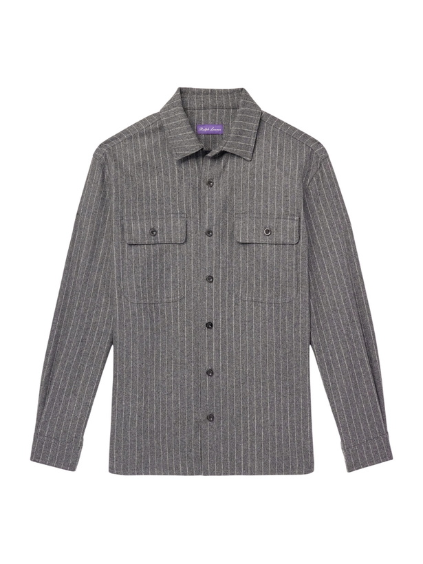 Photo: Ralph Lauren Purple label - Pinstriped Super 150s Wool-Flannel Shirt - Gray