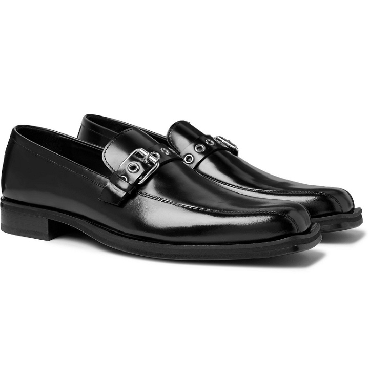 Photo: Versace - Buckled Glossed-Leather Loafers - Black