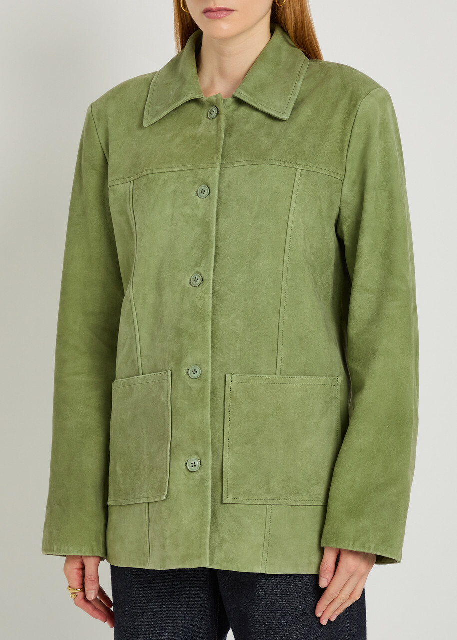 Reformation Veda Lincoln Panelled Suede Jacket Green