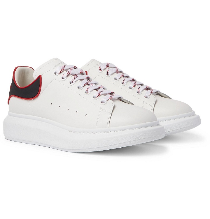 Photo: Alexander McQueen - Exaggerated-Sole Rubber-Trimmed Leather Sneakers - White