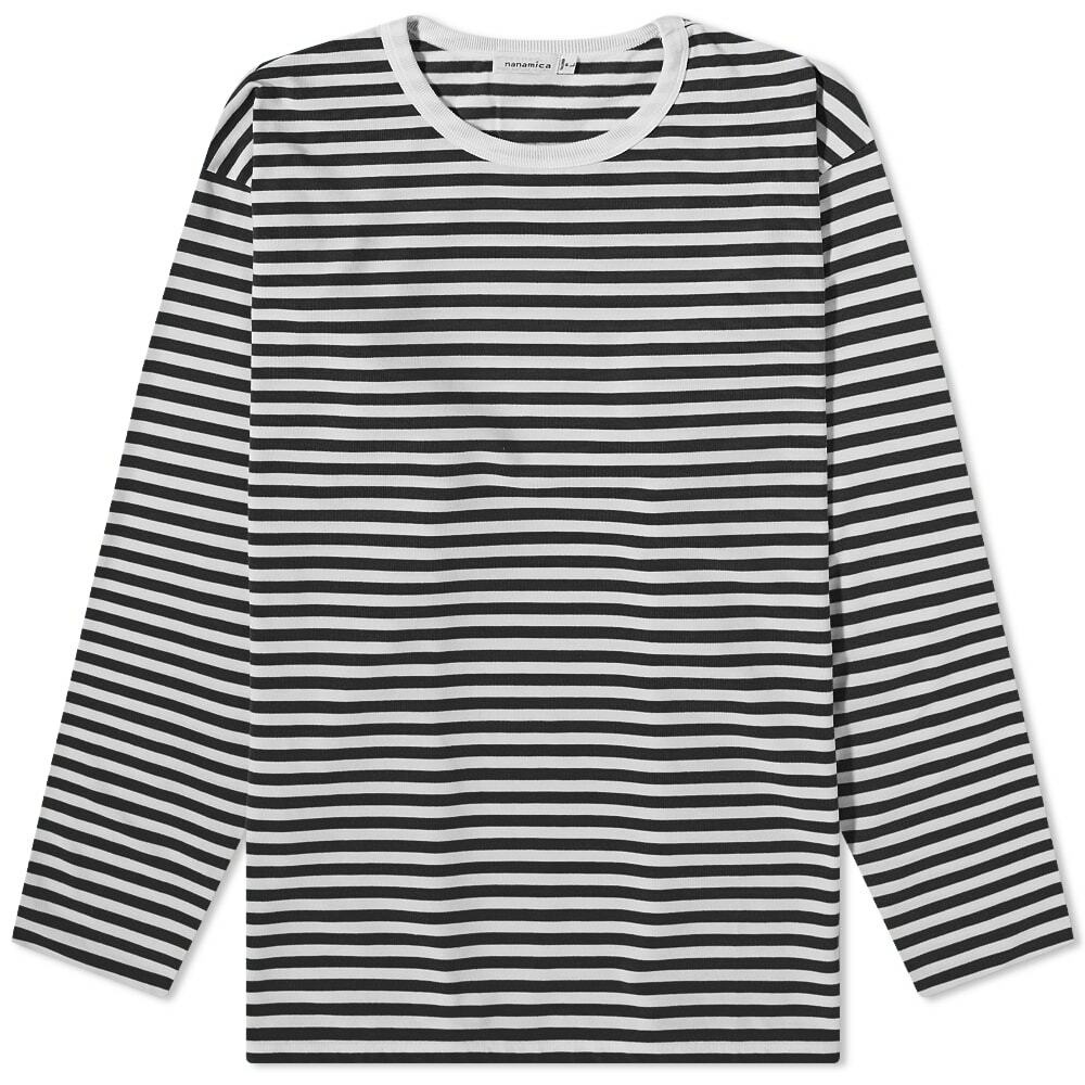 Nanamica Men's Long Sleeve COOLMAX Stripe T-Shirt in Black/White Nanamica