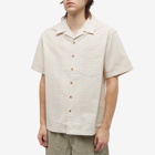 Uniform Bridge Men's Stripe Short Sleeve Vacation Shirt in Ivory