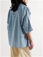 11.11/eleven eleven - Camp-Collar Indigo-Dyed Checked Cotton Shirt - Blue