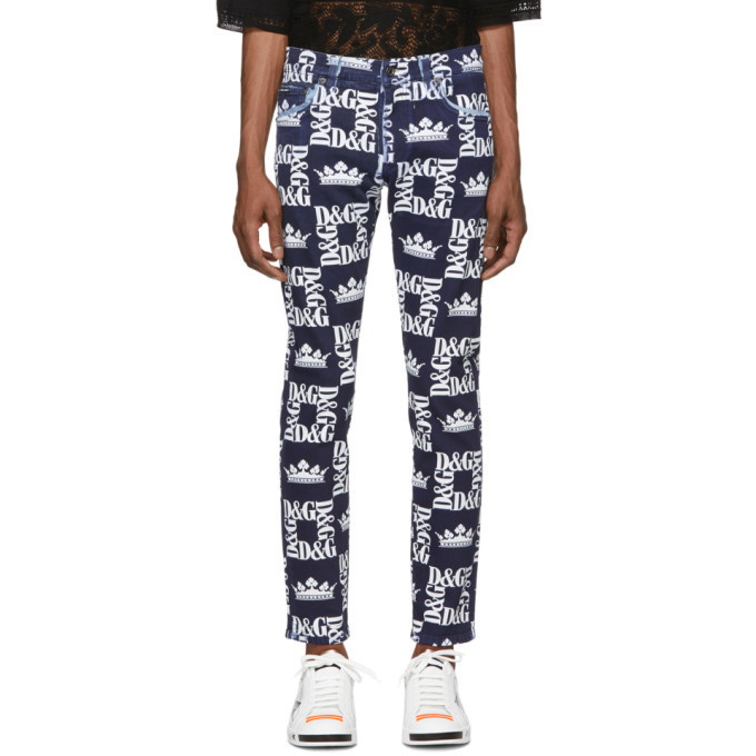 Photo: Dolce and Gabbana Blue and White Logo Print Jeans