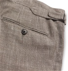 Saman Amel - Taupe Tapered Pleated Mélange Wool, Silk and Linen-Blend Suit Trousers - Brown