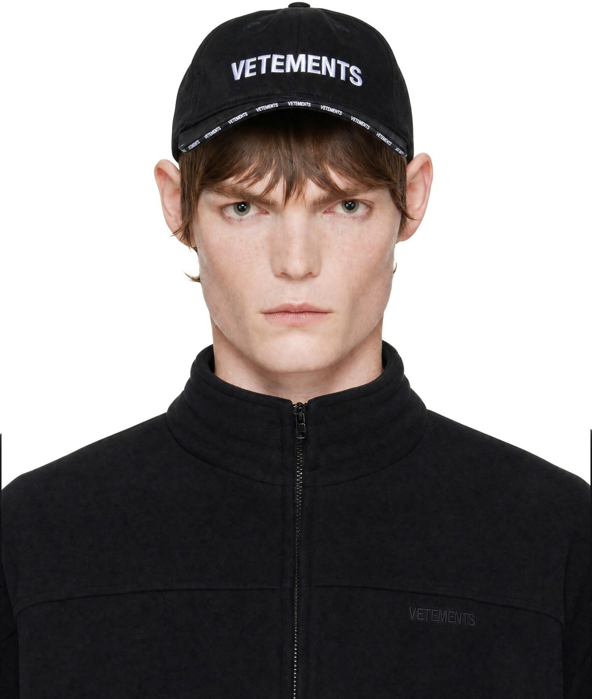VETEMENTS Black Leather Biker Cross Logo Beanie Vetements