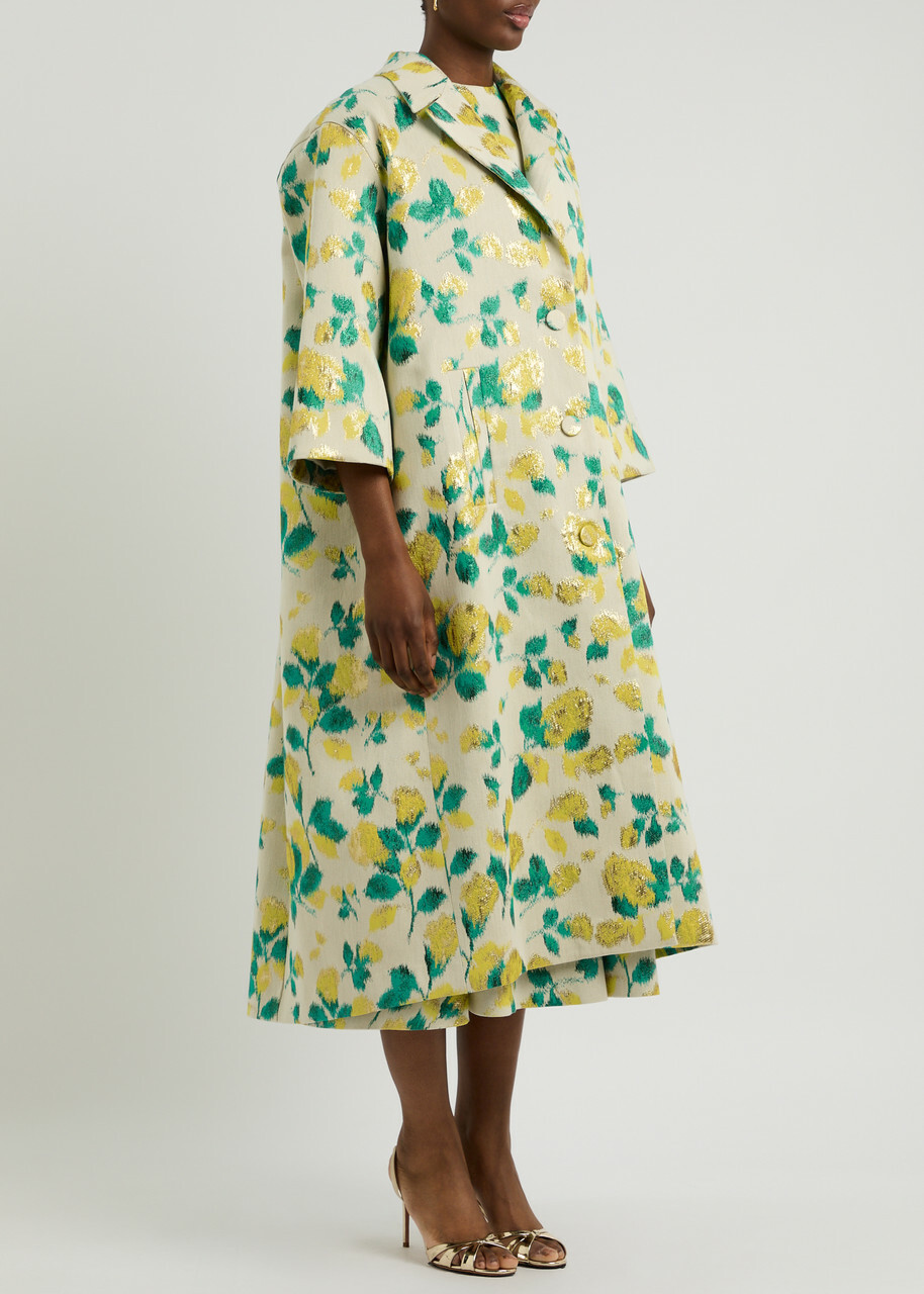Huishan Zhang Liliane Floral-jacquard Woven Coat Yellow