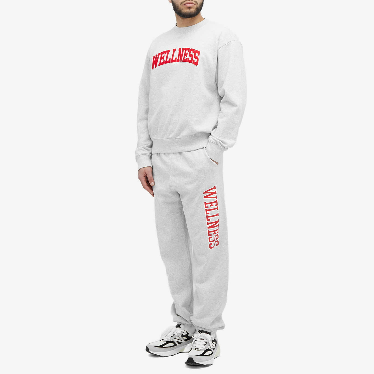 Sporty & Rich Men's Wellness Ivy Boucle Crew Sweat in Heather Grey/Sports Red