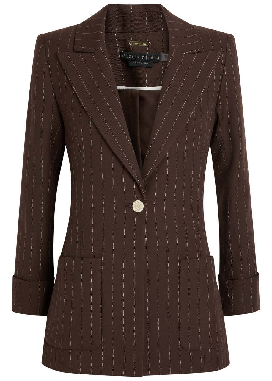 Alice + Olivia Burns Pinstriped Twill Blazer Dark Brown