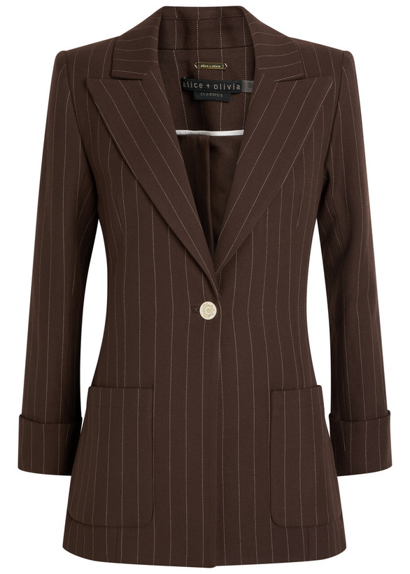Photo: Alice + Olivia Burns Pinstriped Twill Blazer Dark Brown